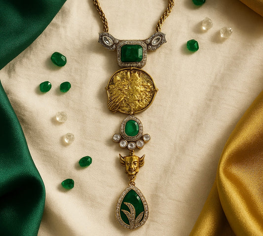 Emerald Nandi Heritage Necklace & Earrings Set