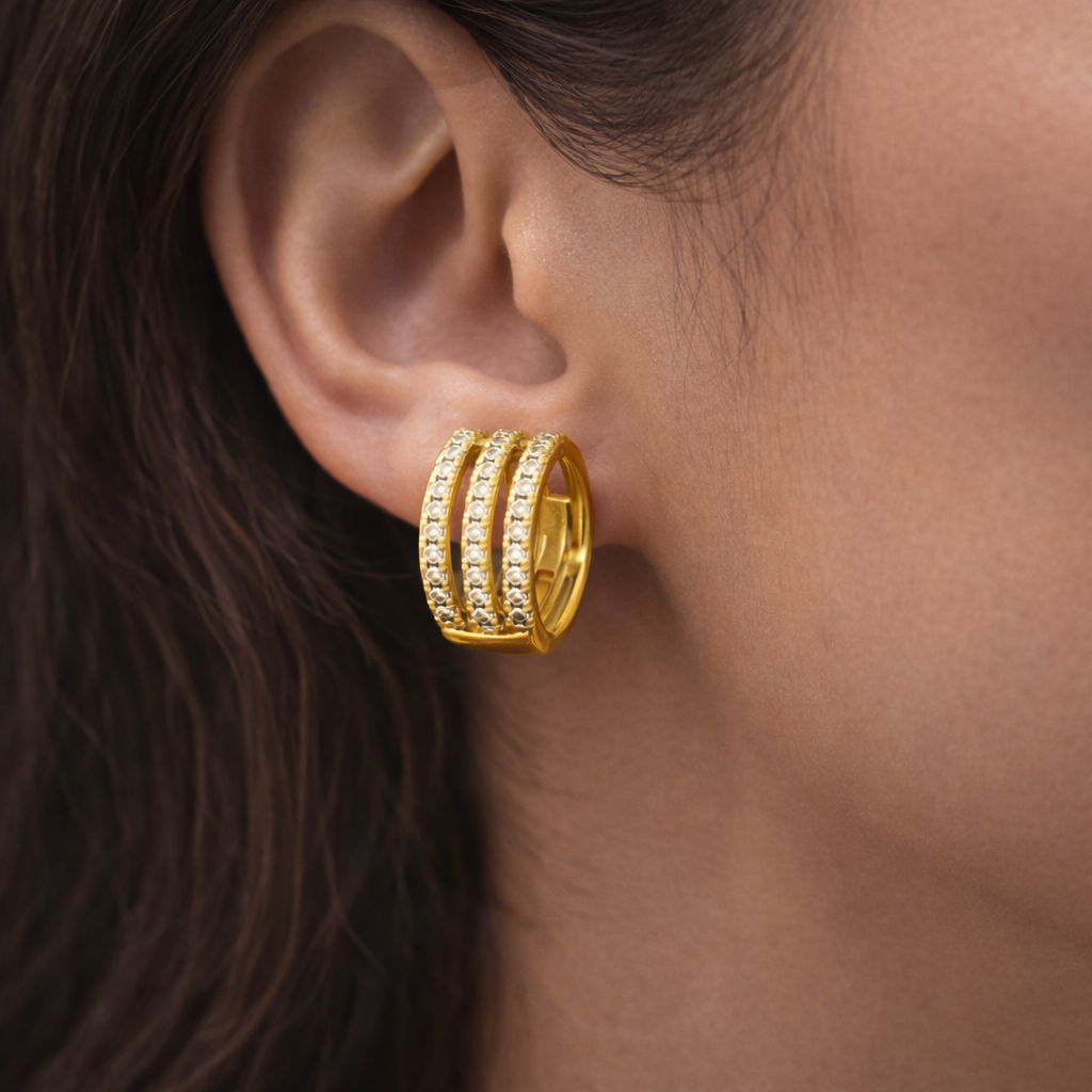 Celestia Triple Row Crystal Hoop Earrings