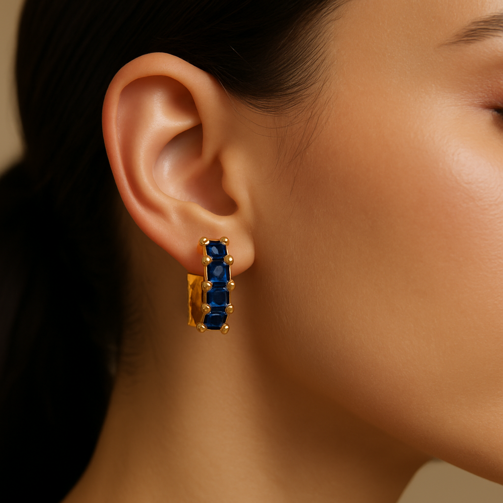 Noor Sapphire Gold Hoops