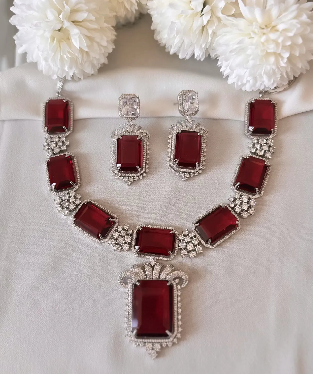 Regal Ruby Diamond Necklace Set
