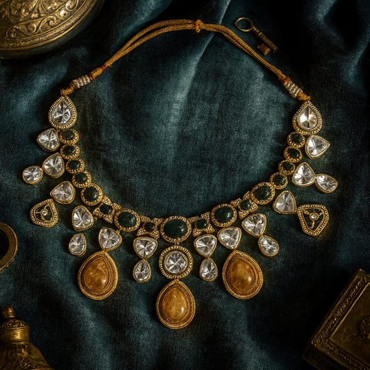 Antique Amber Kundan Necklace Set