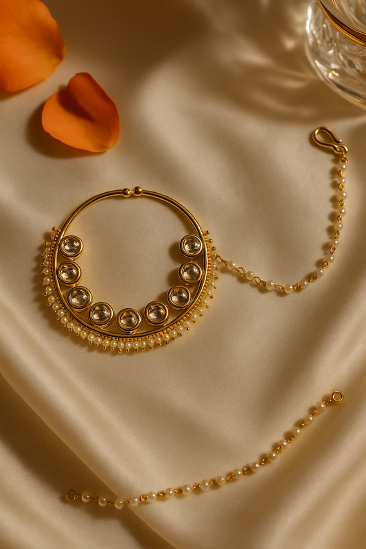 Kundan & Pearl Bridal Nath with Chain