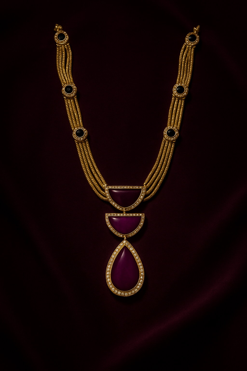 Regal Wine Stone Statement Necklace Set