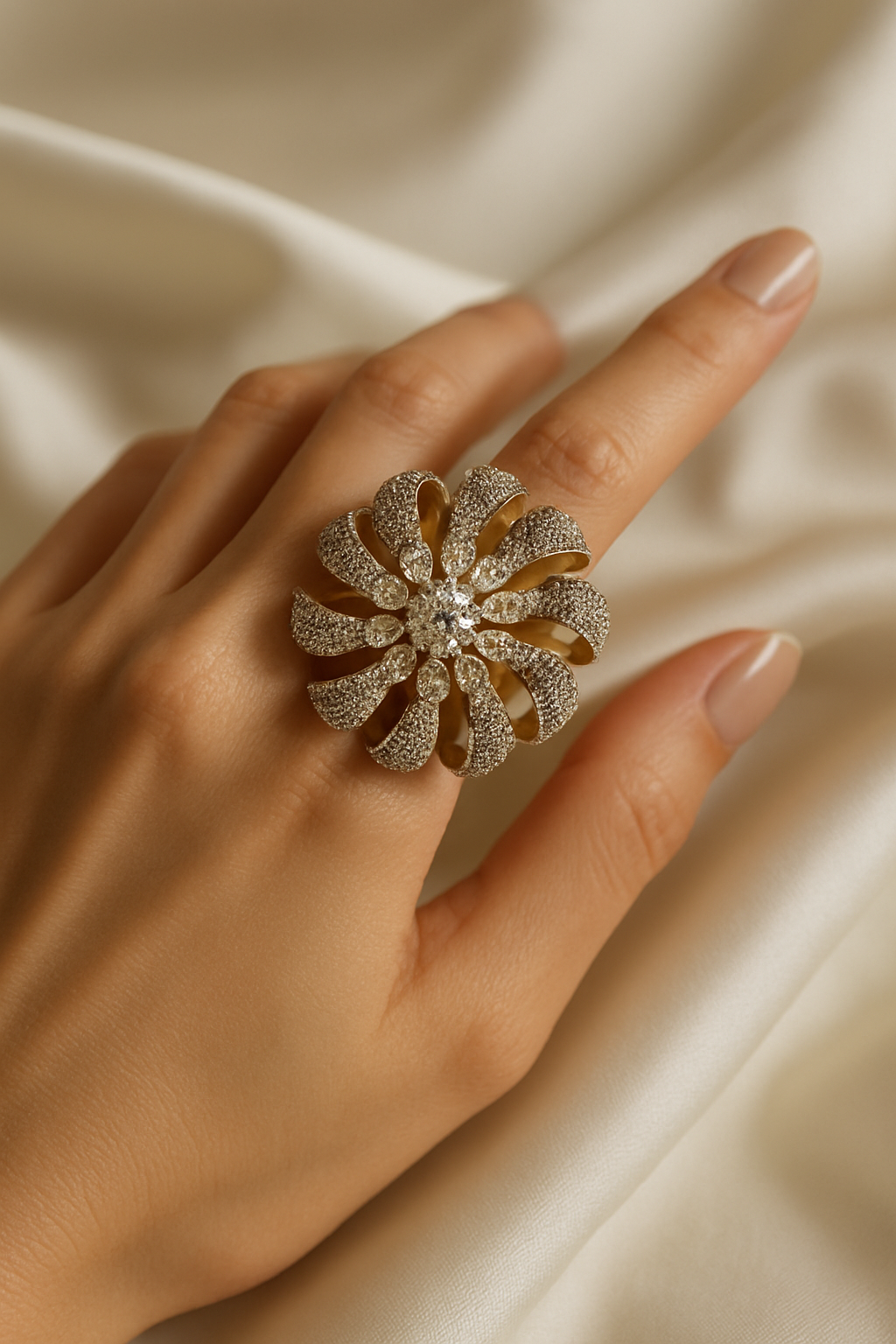 Radiant Floral Diamond-Style Cocktail Ring