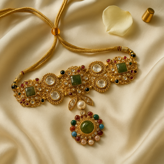 Heritage Polki & Pearl Choker Necklace Set