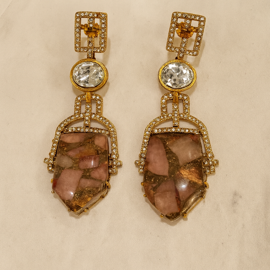 Art Deco Mosaic Stone Necklace & Earrings Set