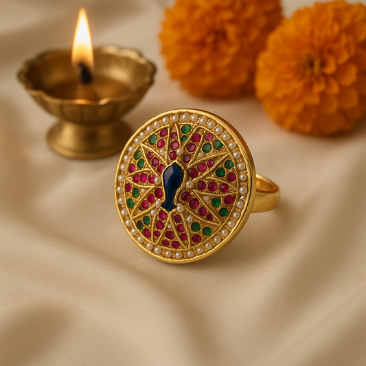 Devanshi Kundan Peacock Ring