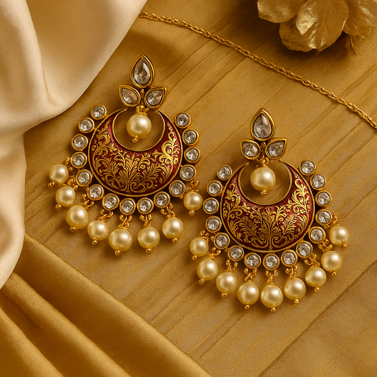 Rajkumari Meenakari & Pearl Chandbali Earrings