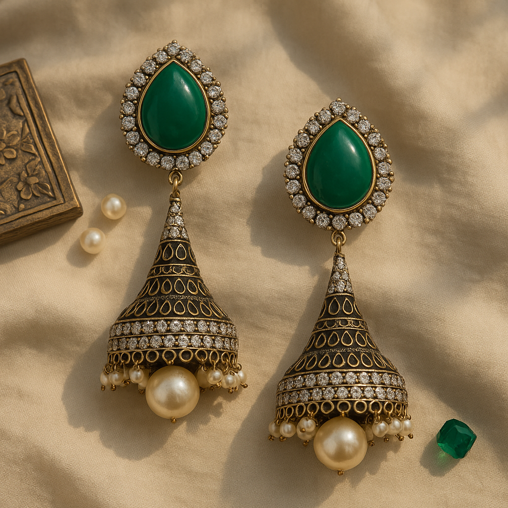 Meher Emerald Jhumka Earrings