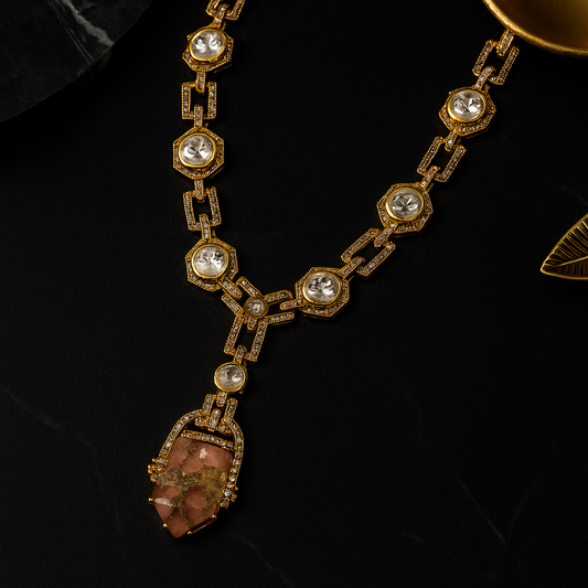 Art Deco Mosaic Stone Necklace & Earrings Set