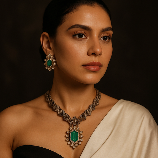 Emerald Majesty Necklace & Earrings Set