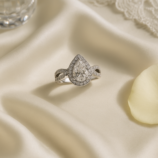 Regal Teardrop Halo Ring
