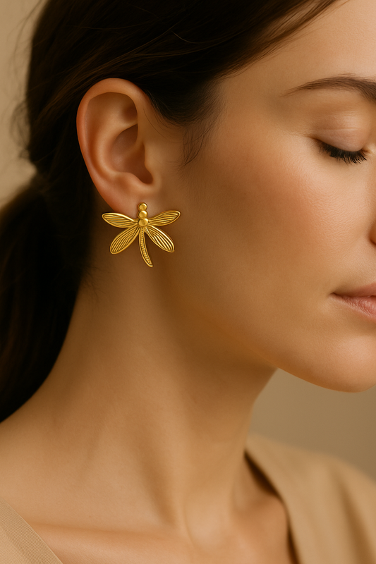 Golden Dragonfly Charm Studs