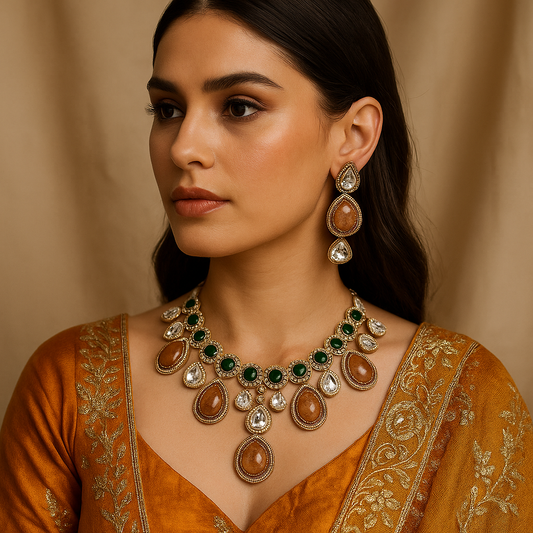 Antique Amber Kundan Necklace Set