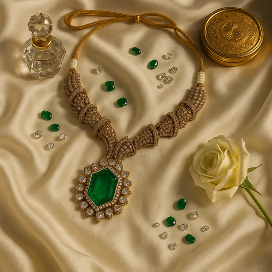 Emerald Majesty Necklace & Earrings Set