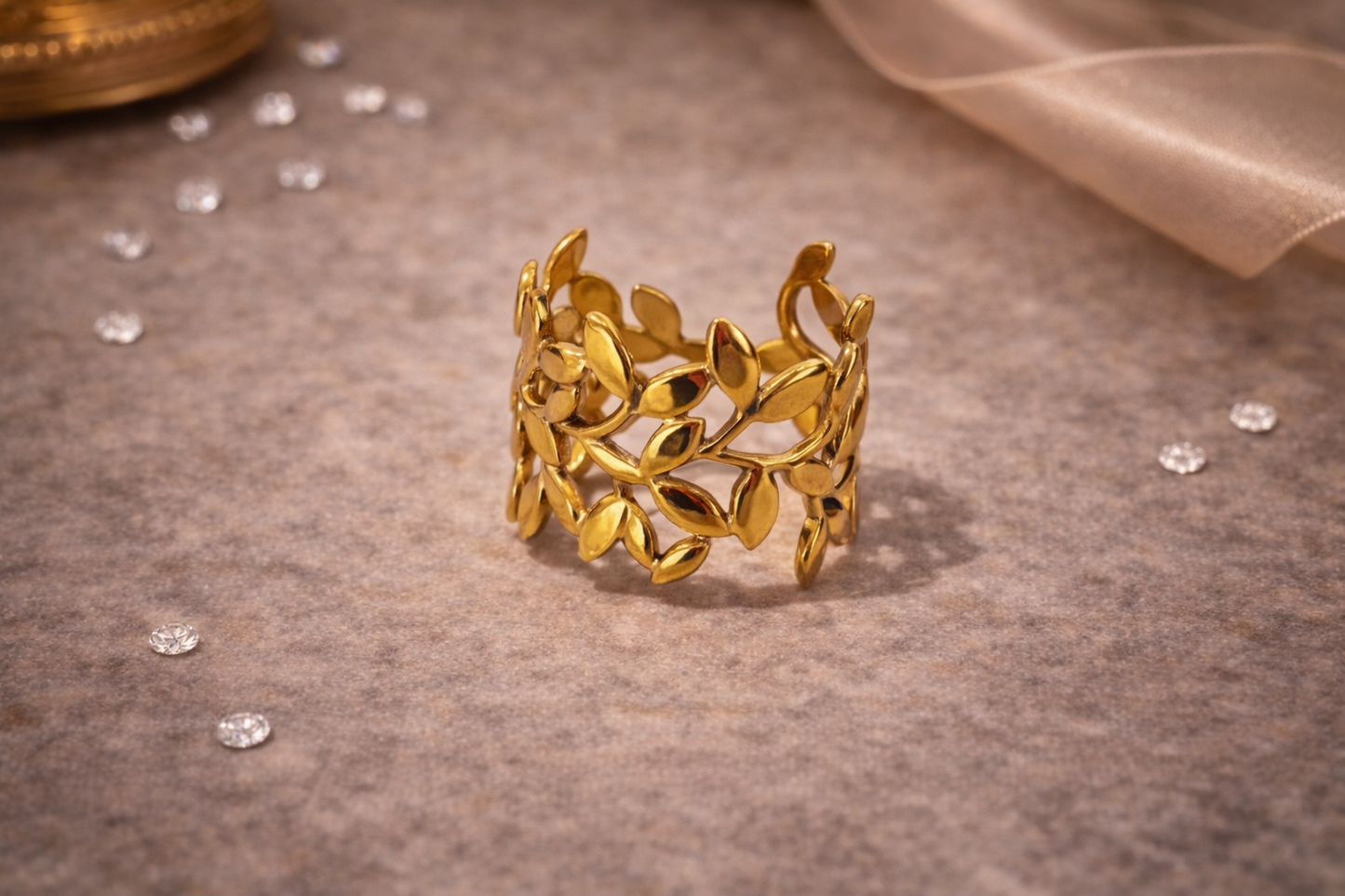 Golden Vine Leaf Ring