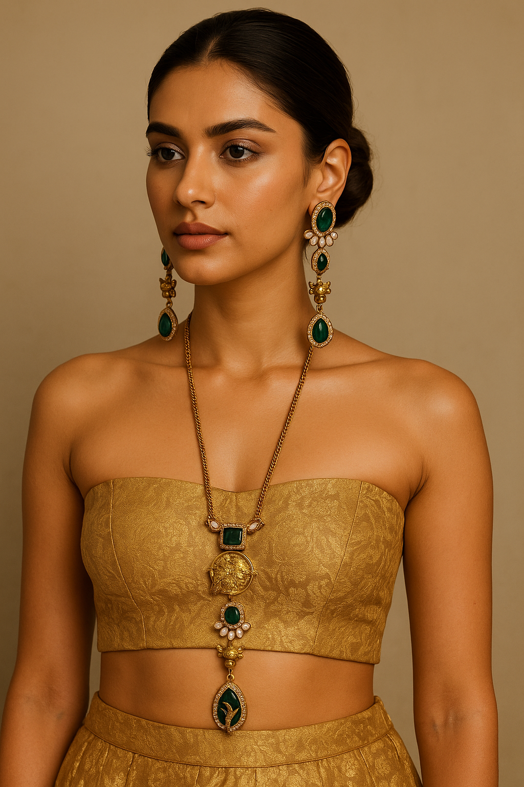 Emerald Nandi Heritage Necklace & Earrings Set
