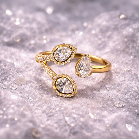 Trinity Pear Halo Open Ring