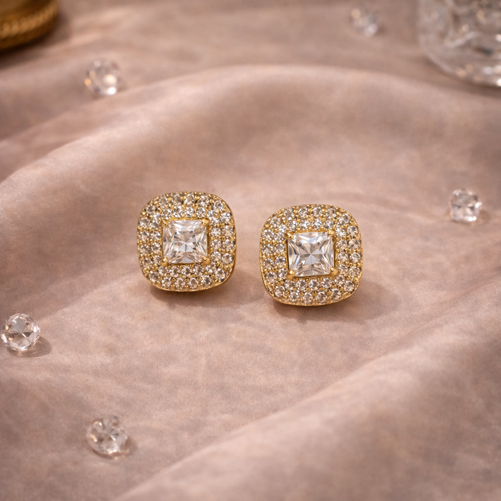 Celeste Cushion Halo Stud Earrings