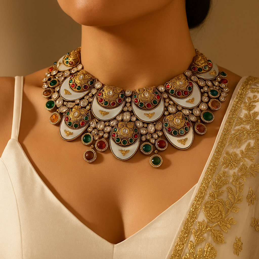 Royal Crescent Kundan & Enamel Necklace Set