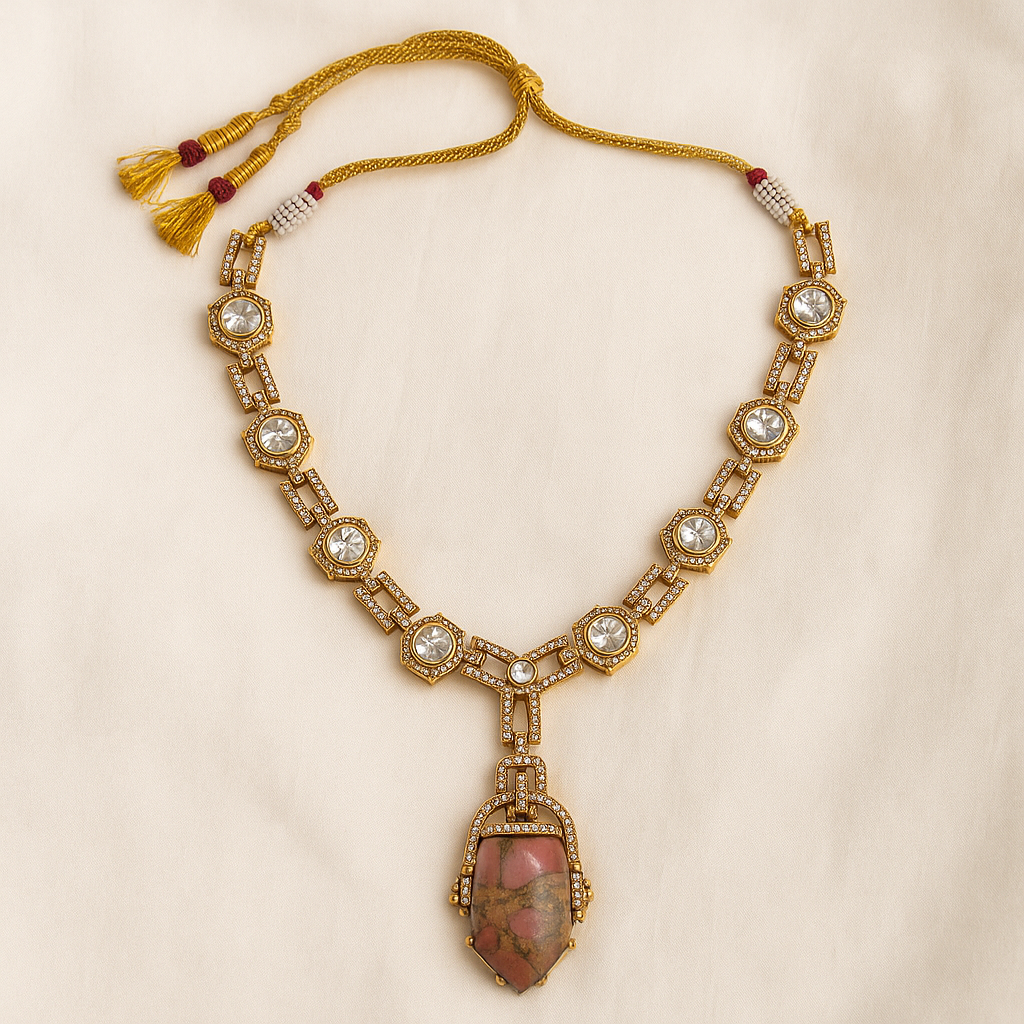 Art Deco Mosaic Stone Necklace & Earrings Set