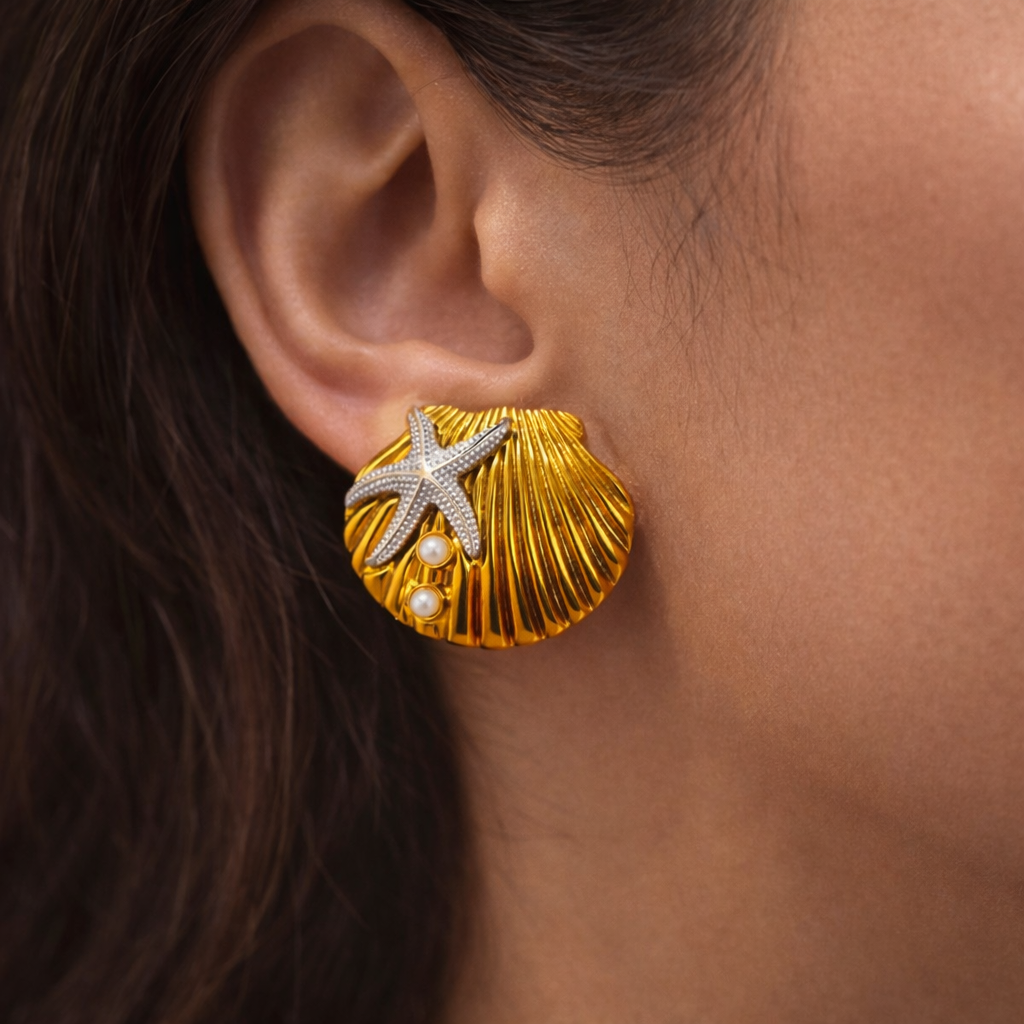 Marina Shell & Starfish Statement Stud Earrings