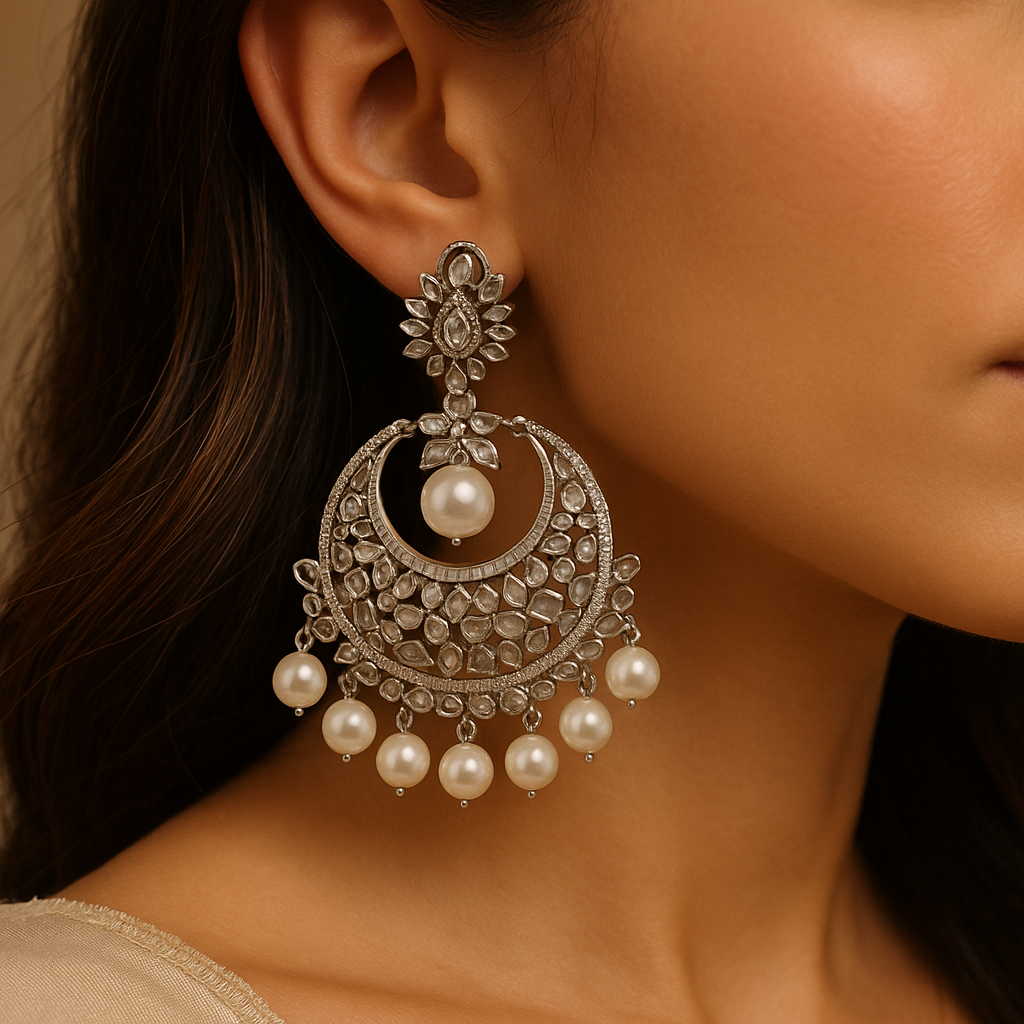 Sitara Silver & Pearl Chandbali Earrings
