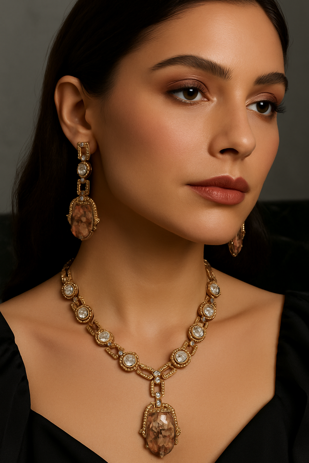 Art Deco Mosaic Stone Necklace & Earrings Set