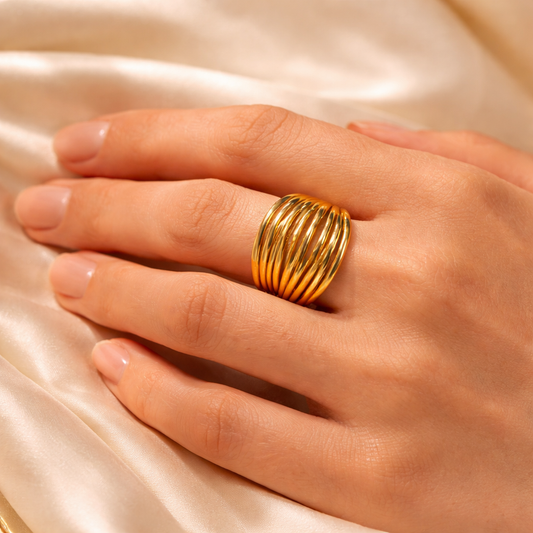 Golden Ripple Statement Ring
