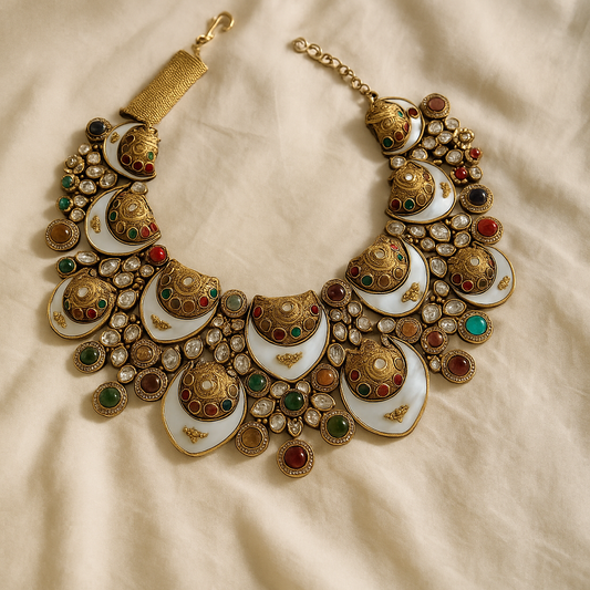 Royal Crescent Kundan & Enamel Necklace Set