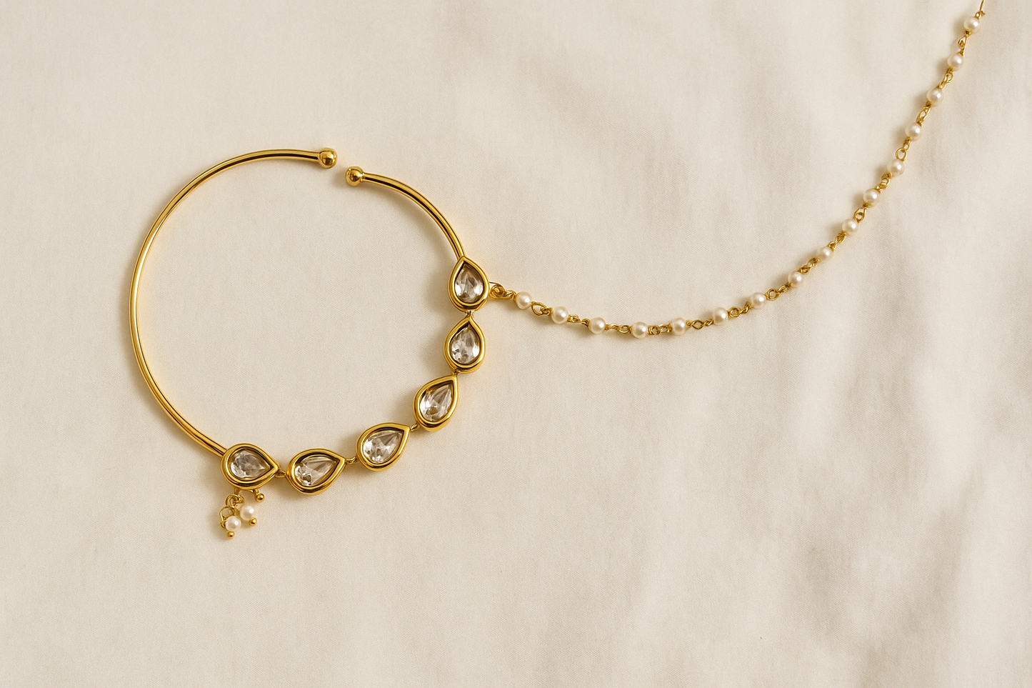 Oversized Kundan & Pearl Bridal Nath with Chain