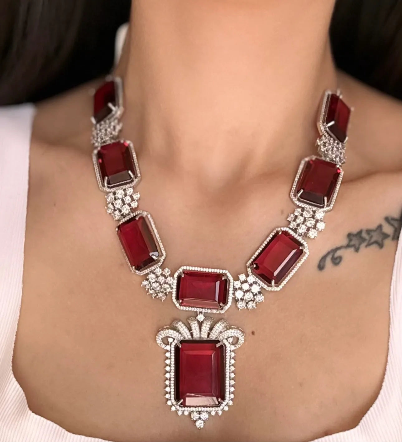 Regal Ruby Diamond Necklace Set