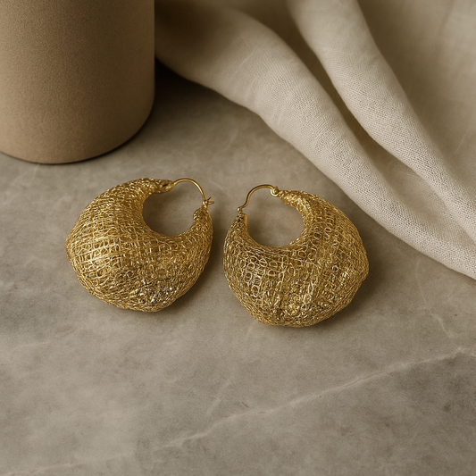 Textured Gold Hoop Earrings – Bold Mesh Design