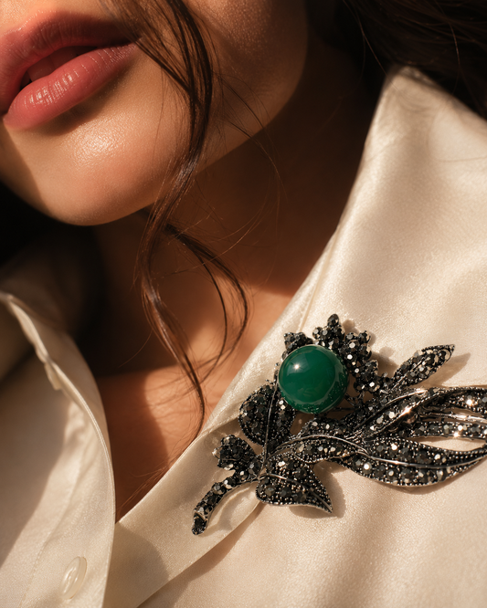 Verdant Noir Floral Brooch