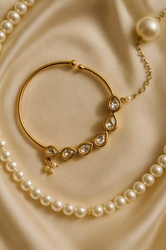 Oversized Kundan & Pearl Bridal Nath with Chain