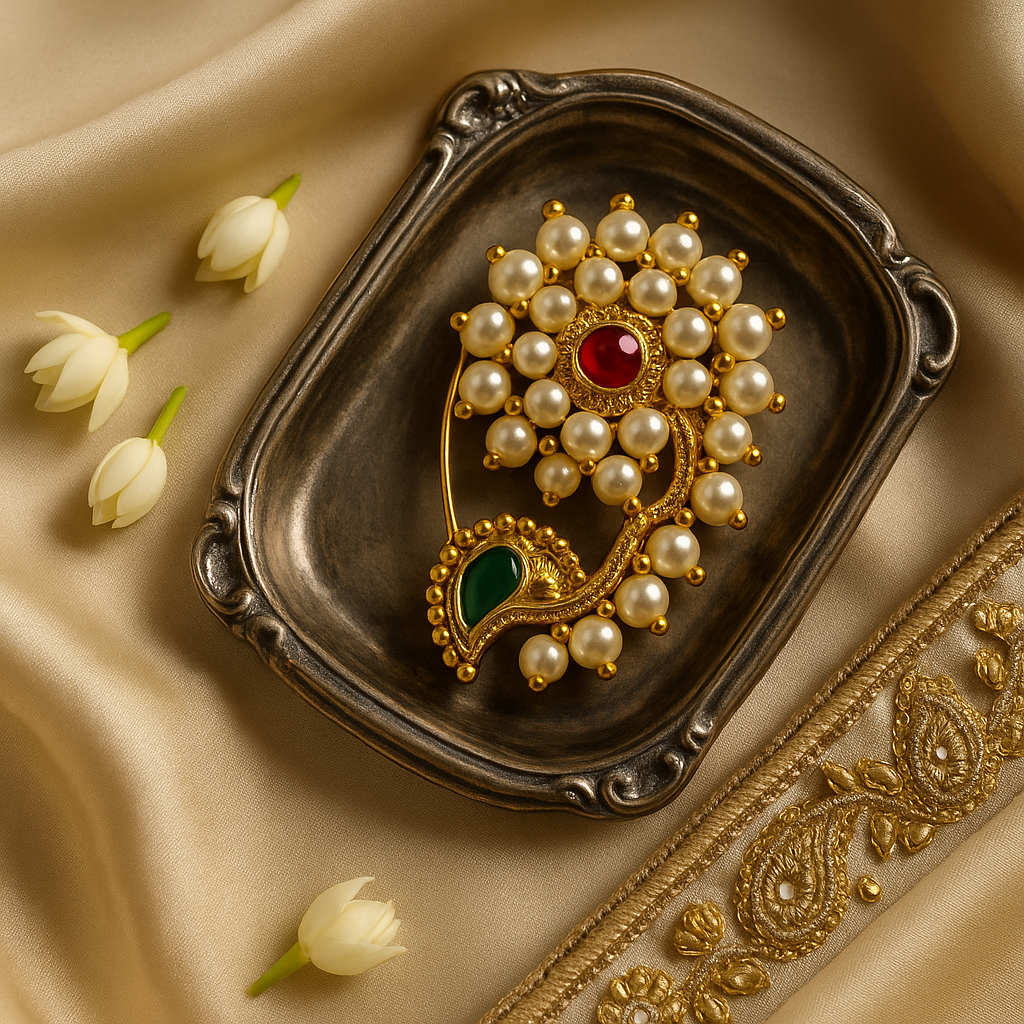 Maharashtrian Nath with Pearl, Ruby & Emerald