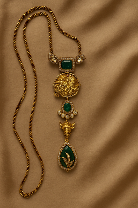 Emerald Nandi Heritage Necklace & Earrings Set