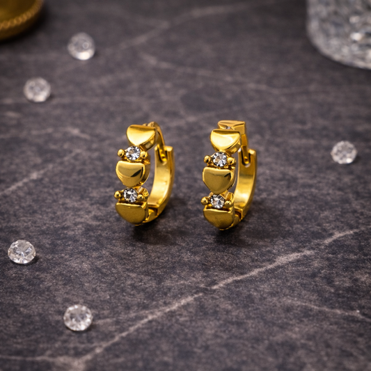 Golden Heart Crystal Huggie Earrings