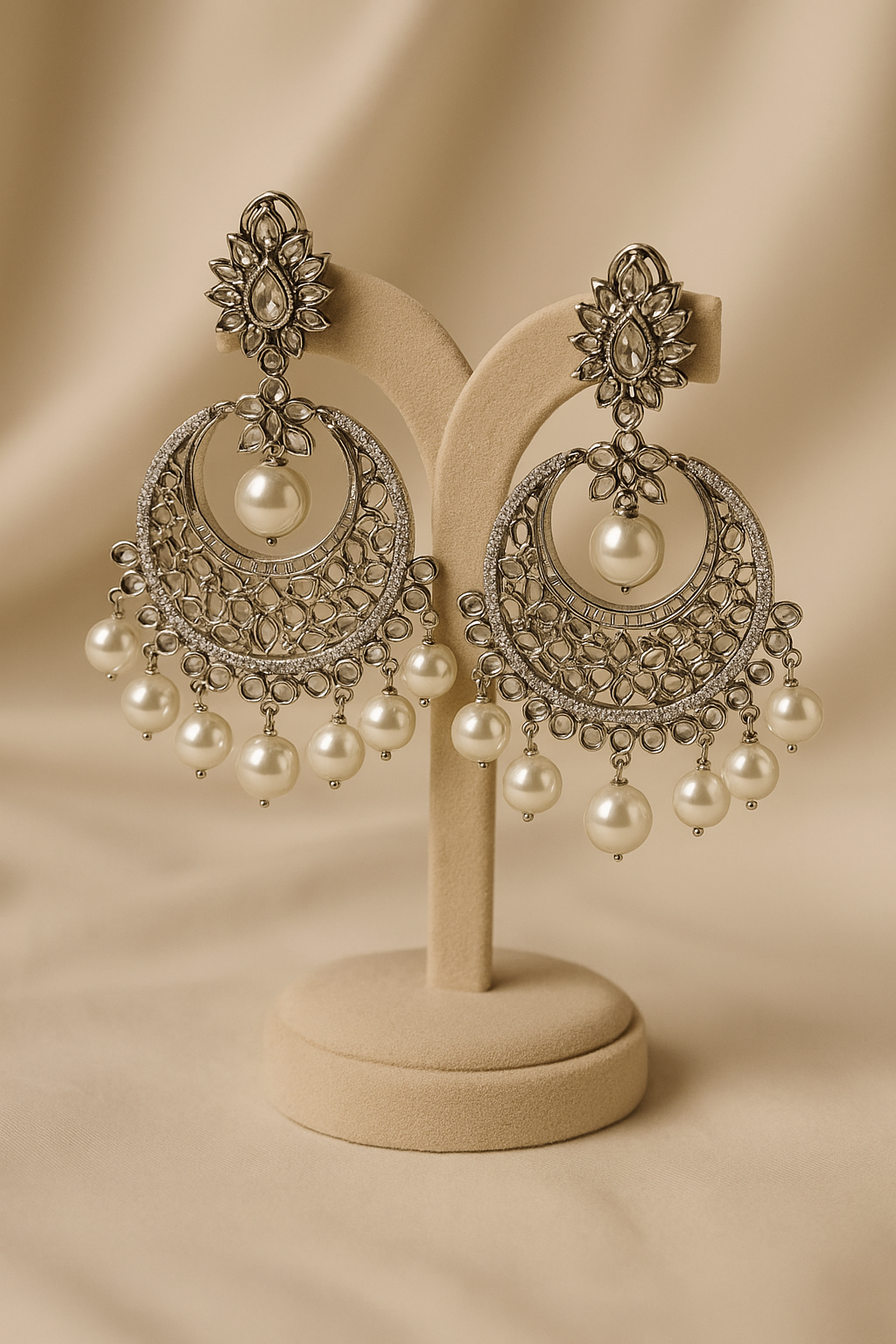 Sitara Silver & Pearl Chandbali Earrings