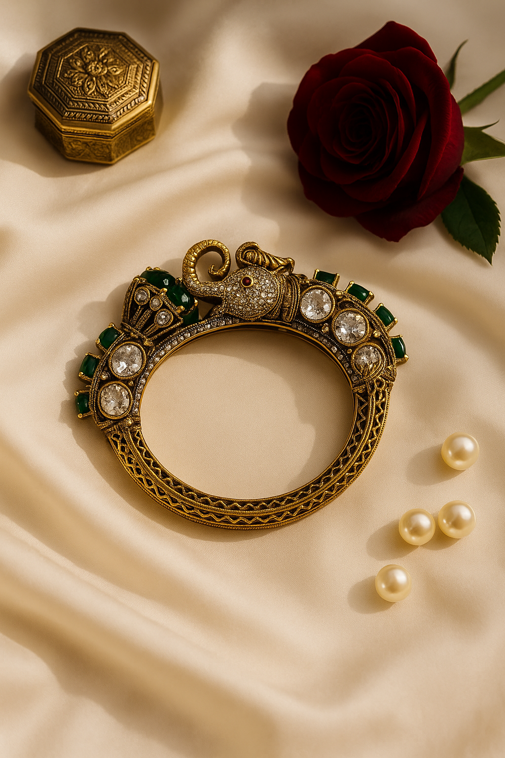 Emerald Elephant Kundan Bangle
