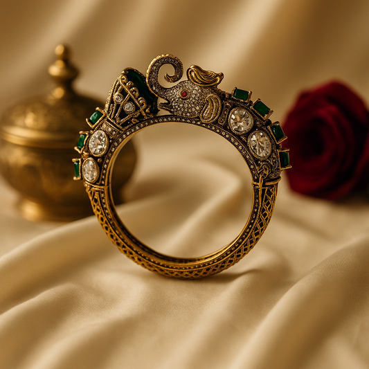 Emerald Elephant Kundan Bangle