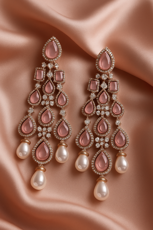 Rosé Cascade Pearl Drop Earrings