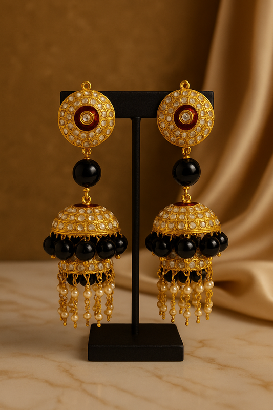 Ruhani Black & Pearl Jhumka Earrings