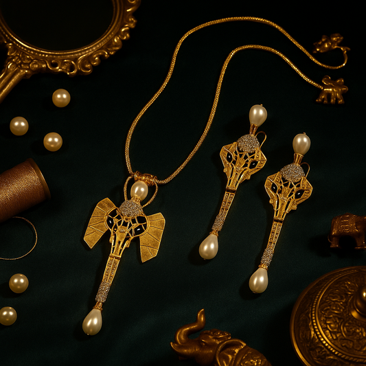 Elephant Pearl Necklace Set