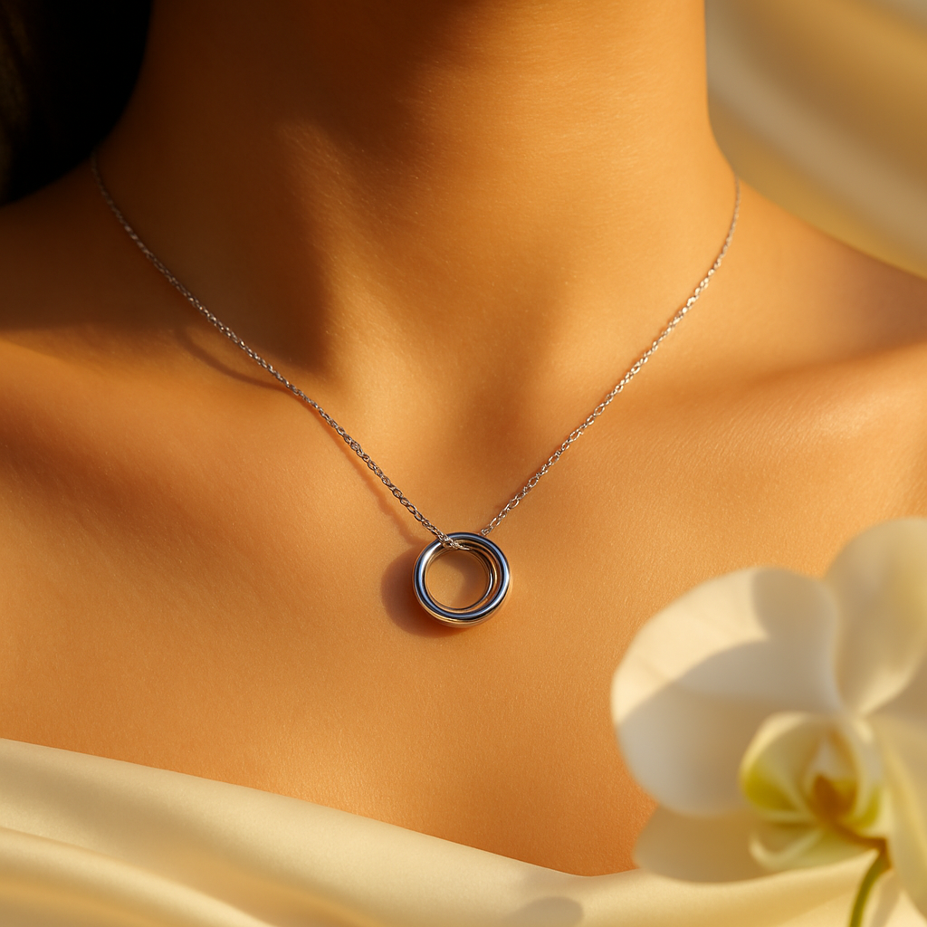 Silver Interlocking Rings Pendant Necklace