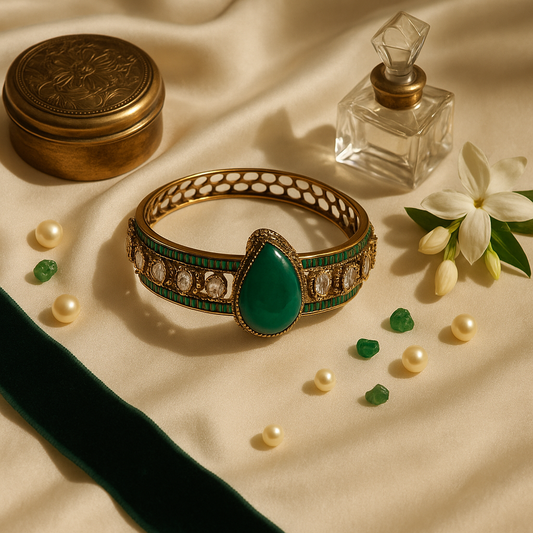 Emerald Kundan Statement Bangle