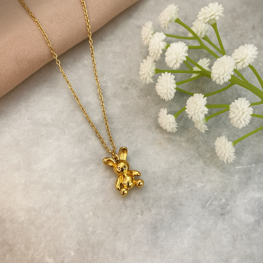 Gold Teddy Bear Pendant Necklace