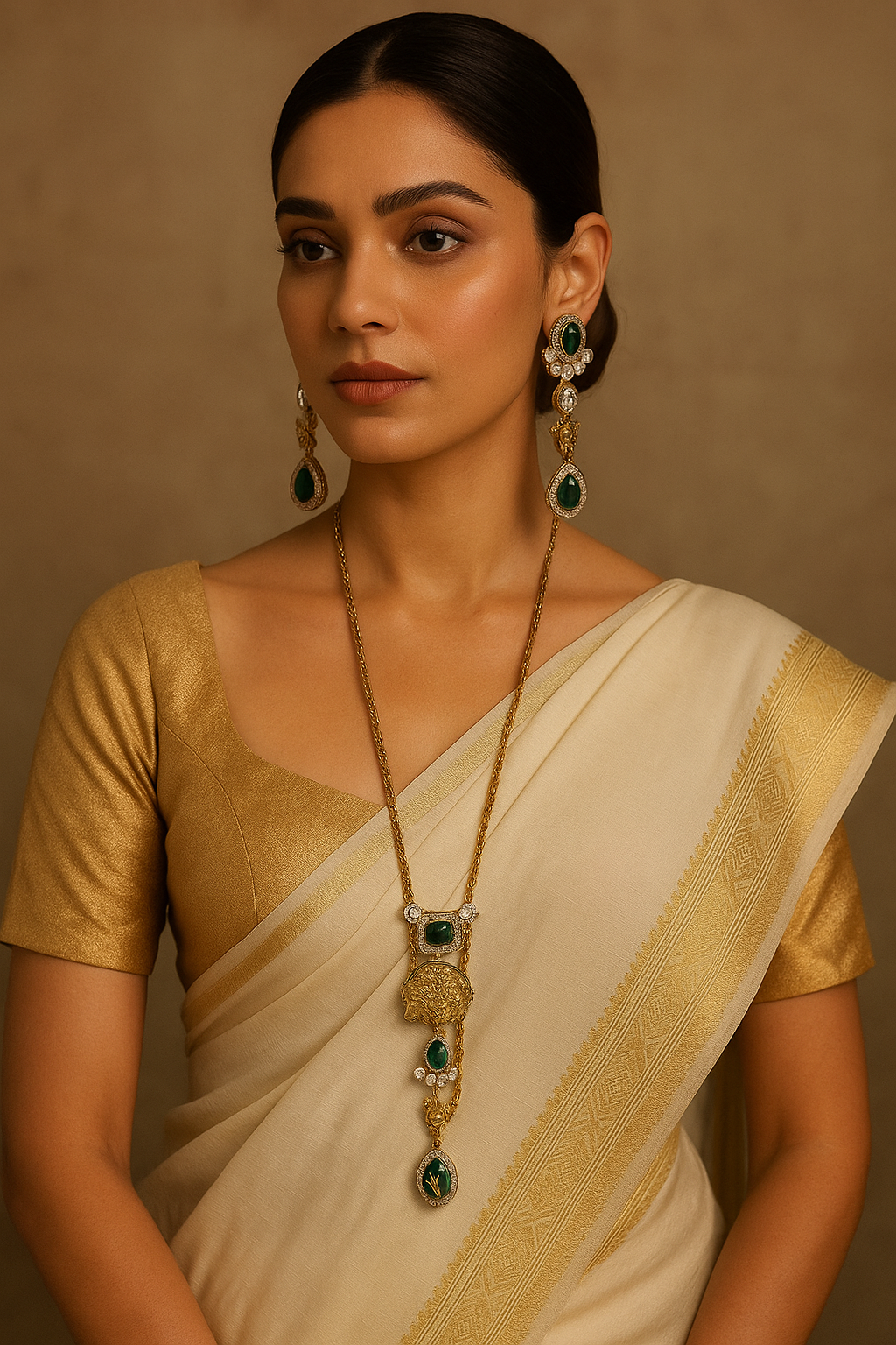 Emerald Nandi Heritage Necklace & Earrings Set