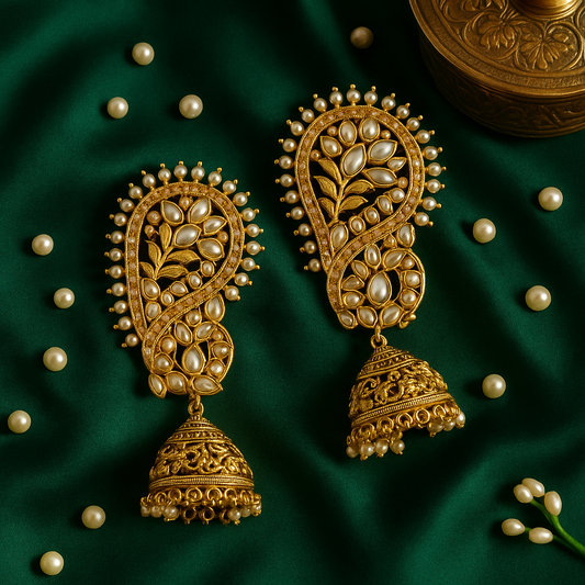 Regal Paisley Kundan Jhumka Ear Cuffs
