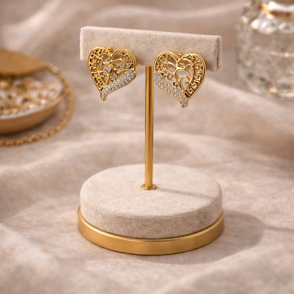Eterna Filigree Heart Stud Earrings